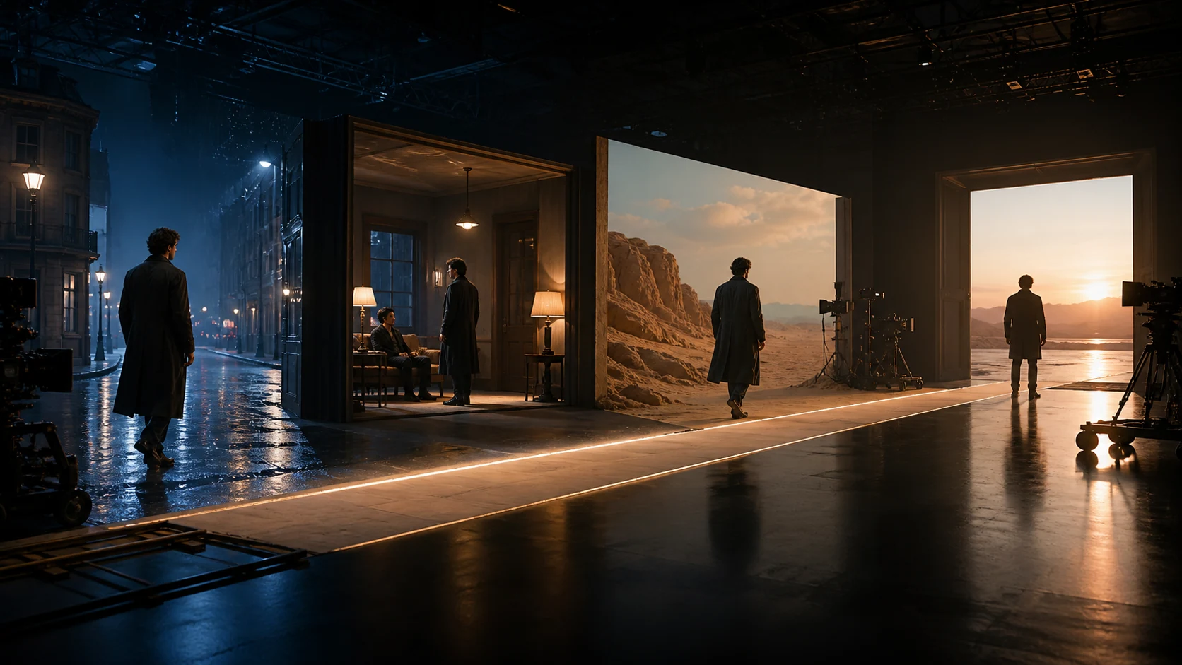 Connected cinematic shots illustrating a Seedance 2.5 long-form video workflow